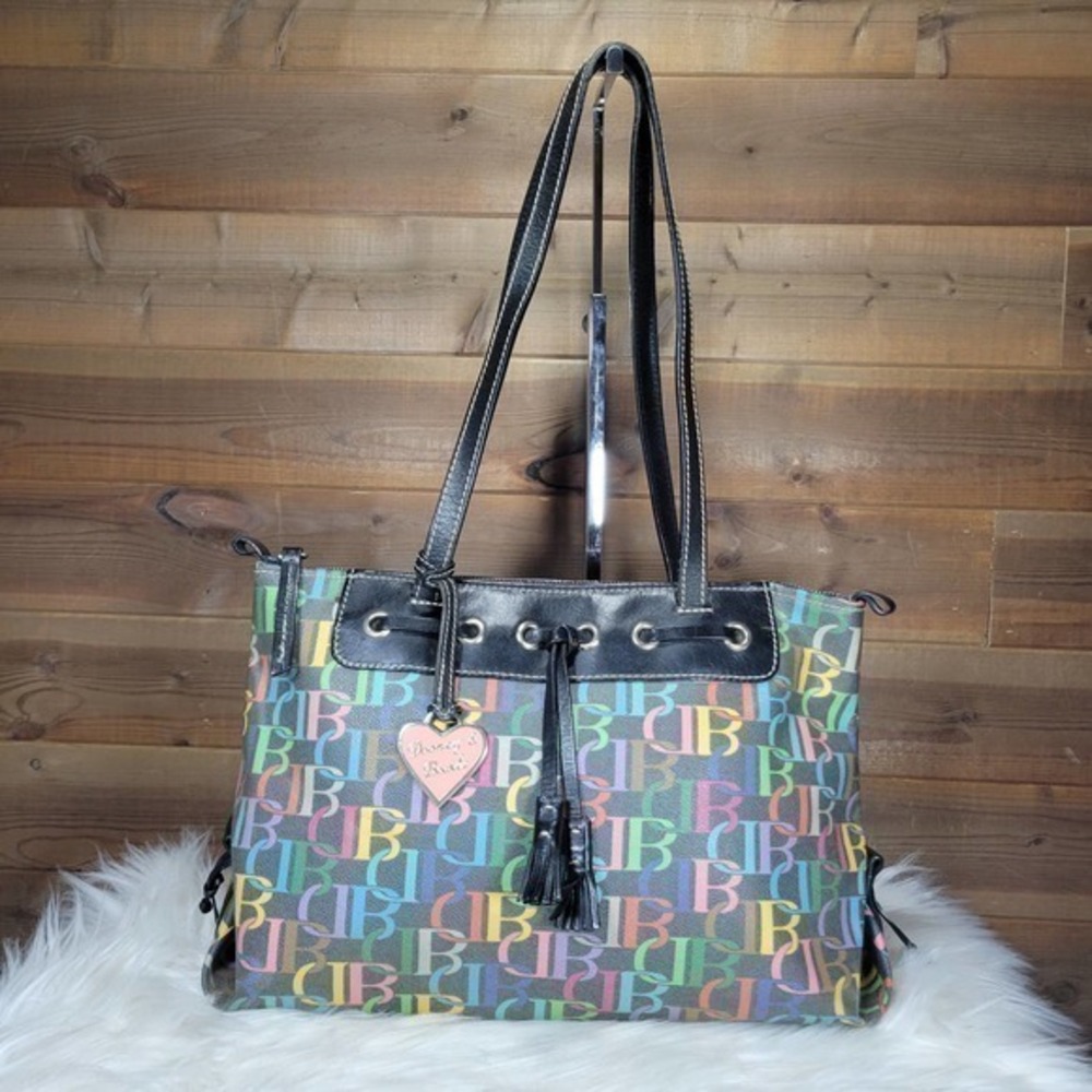 Vintage Dooney & Bourke Black Rainbow Zip Tassel Tote
